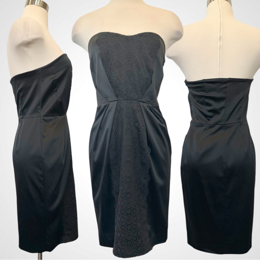 La Perla Silky Satin Stretch Black Strapless Lace Corset Dress Made in Italy 42